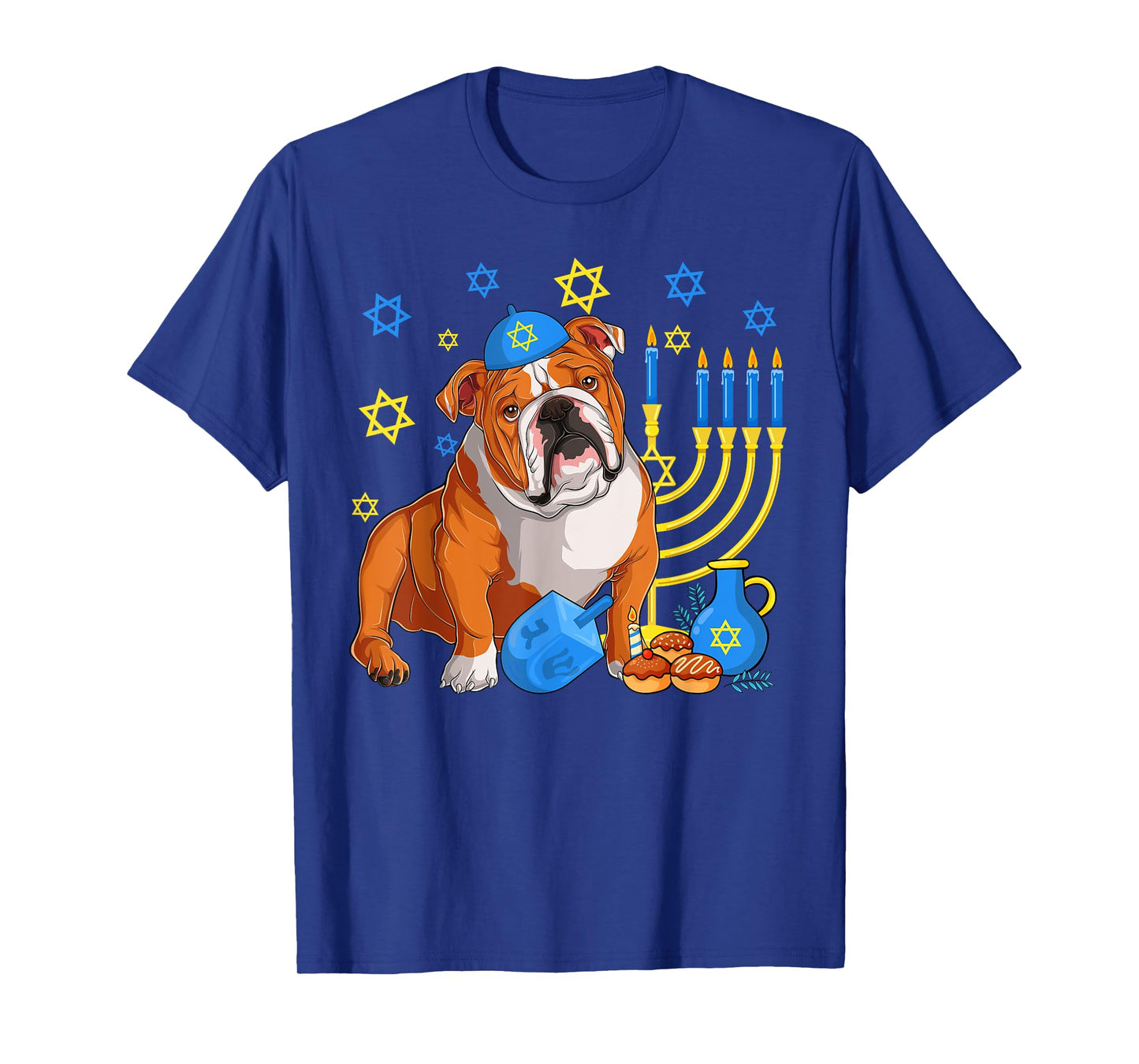 Jewish English Bulldog Dog Kippah Menorah Hanukkah Pajama T-Shirt