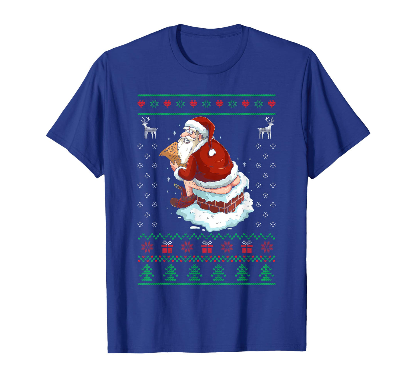 Funny Santa Pooping Down the Chimney Ugly Sweater Christmas T-Shirt