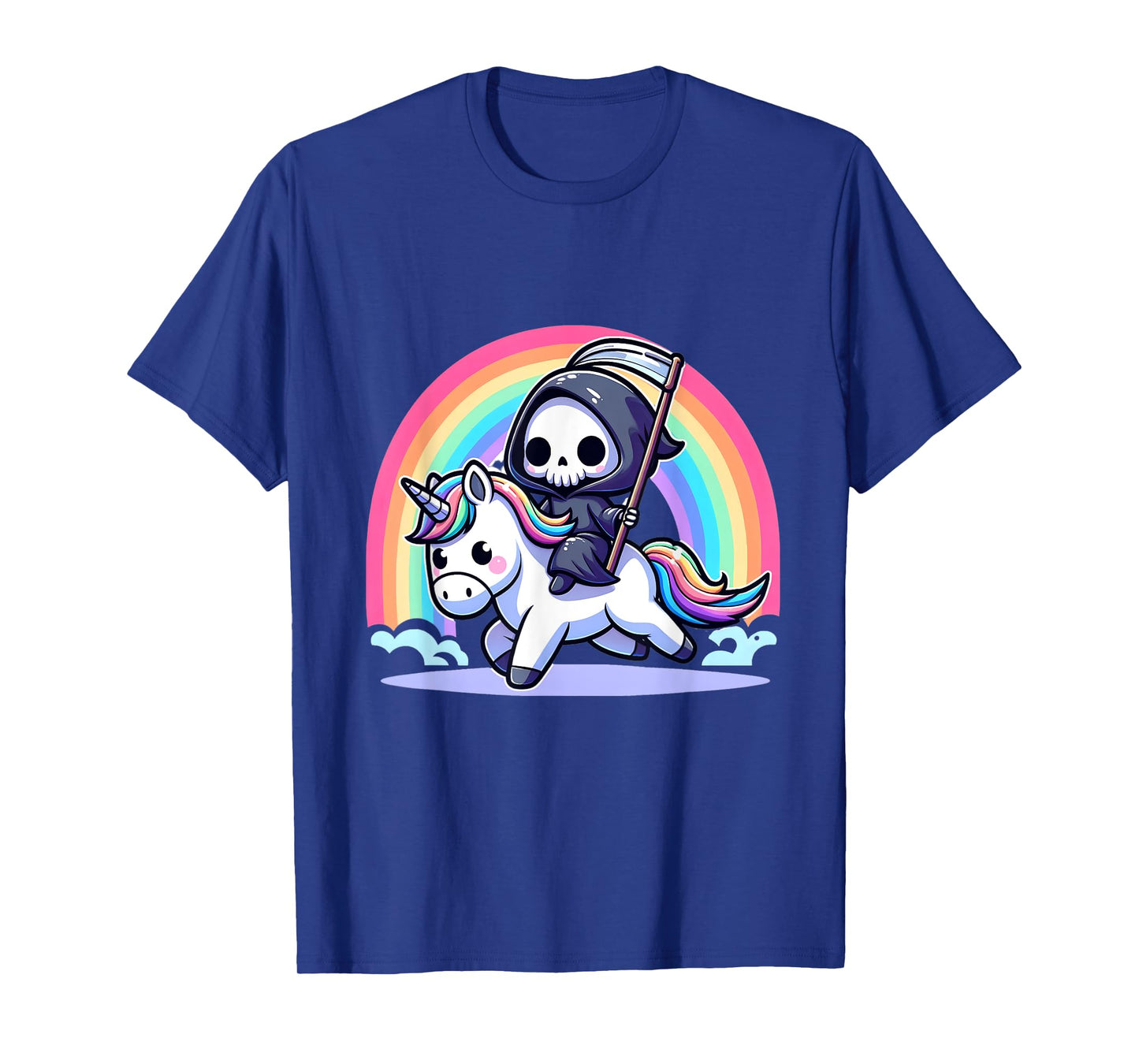 Grim Reaper Riding Unicorn Funny Rainbow Heavy Metal T-Shirt