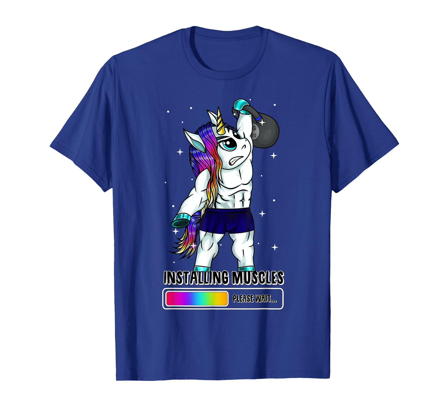 Unicorn Installing Muscles Kettlebell Fun Gym Workout Gift T-Shirt