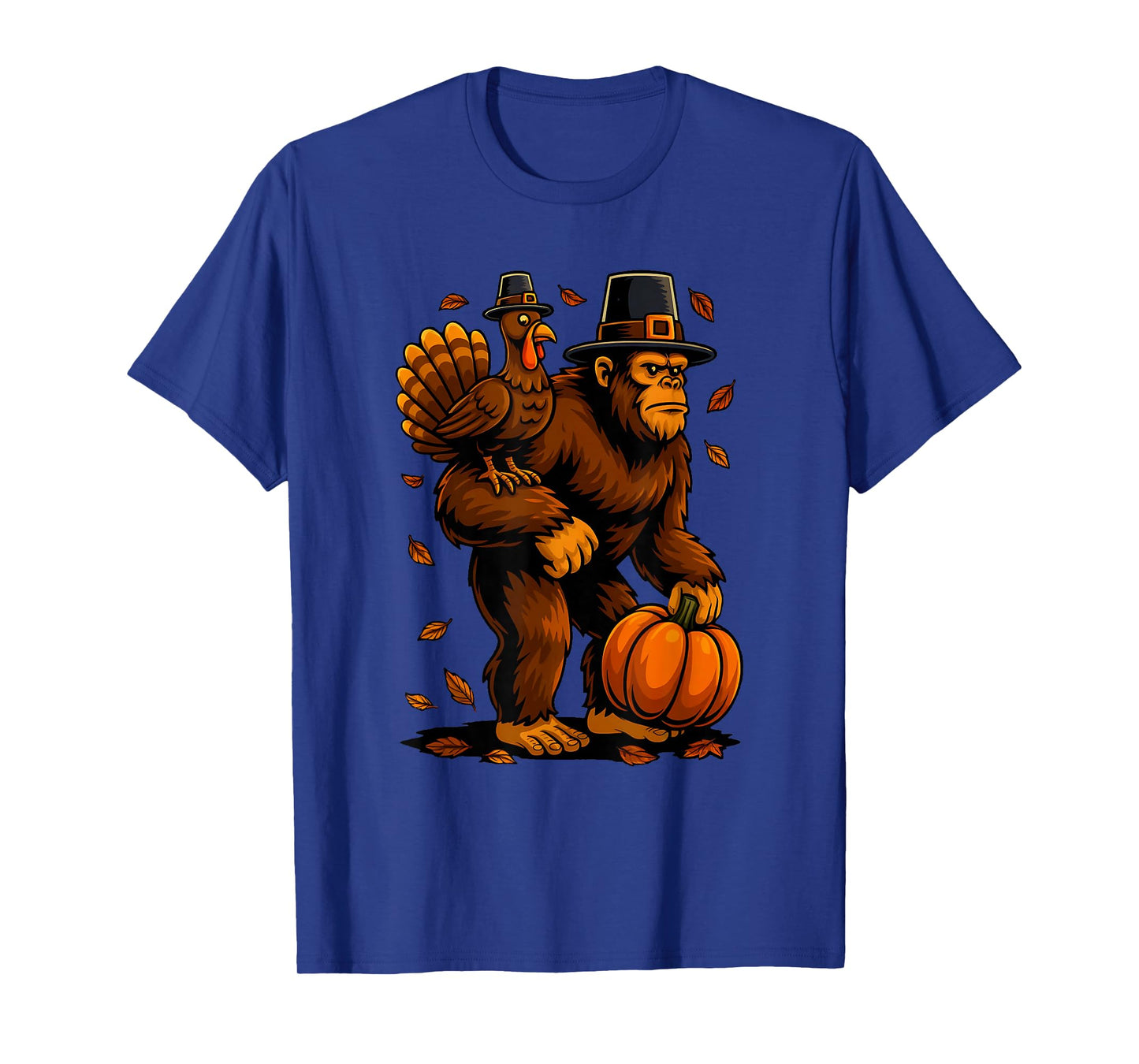 Funny Thanksgiving Bigfoot Turkey Pumpkin Boys Kids Teens T-Shirt