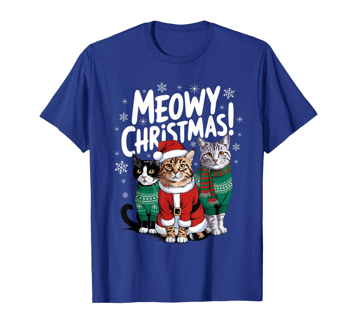 Meowy Christmas Funny Cat Christmas Holiday Xmas Santa Hat T-Shirt for Men Women Kids