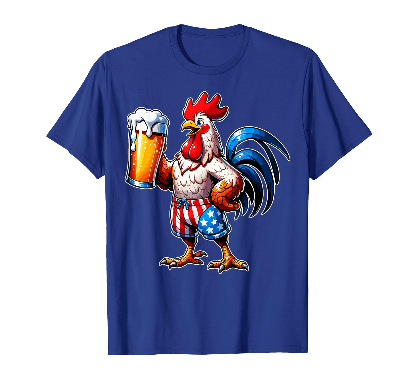 Chicken Holding Beer USA Flag 4th of July Patriotic Chicken T-Shirt