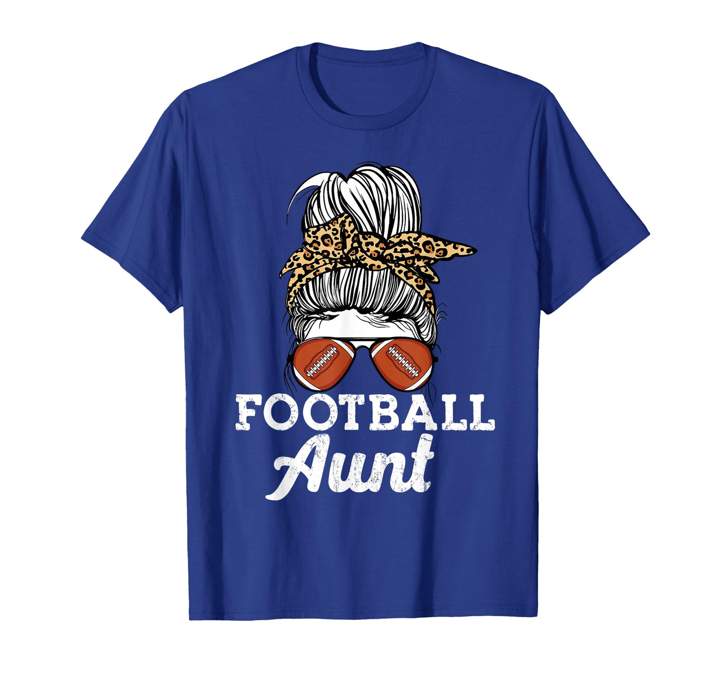 Funny leopard pattern Messy bun Game Lovers football aunt T-Shirt