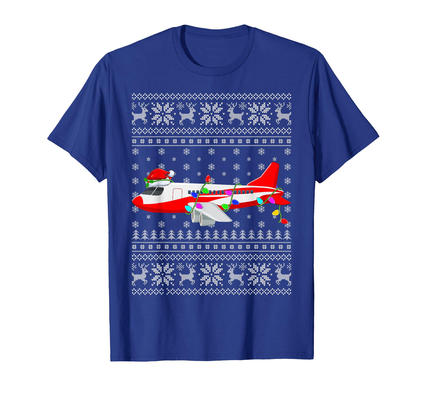 Ugly Sweater Xmas Lights Santa Hat Airplane Christmas T-Shirt