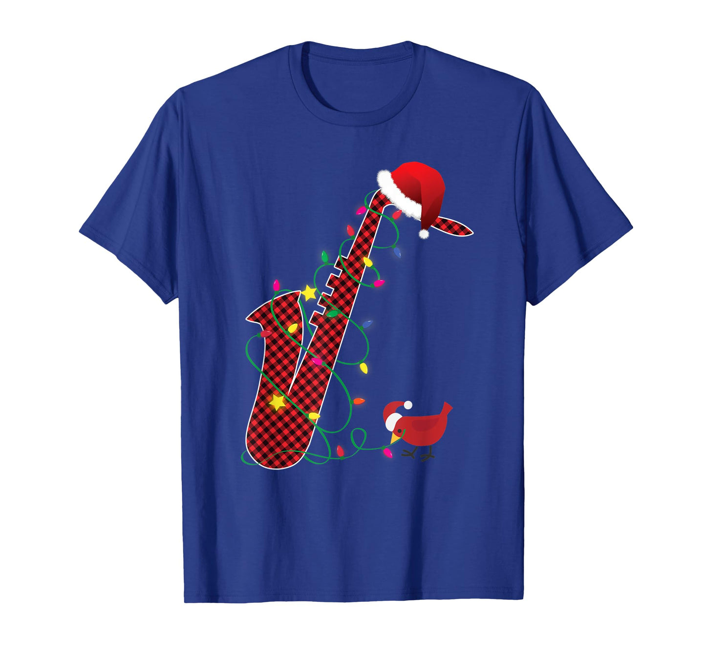 Red Buffalo Plaid Pajama Saxophone Lovers Christmas Lights T-Shirt