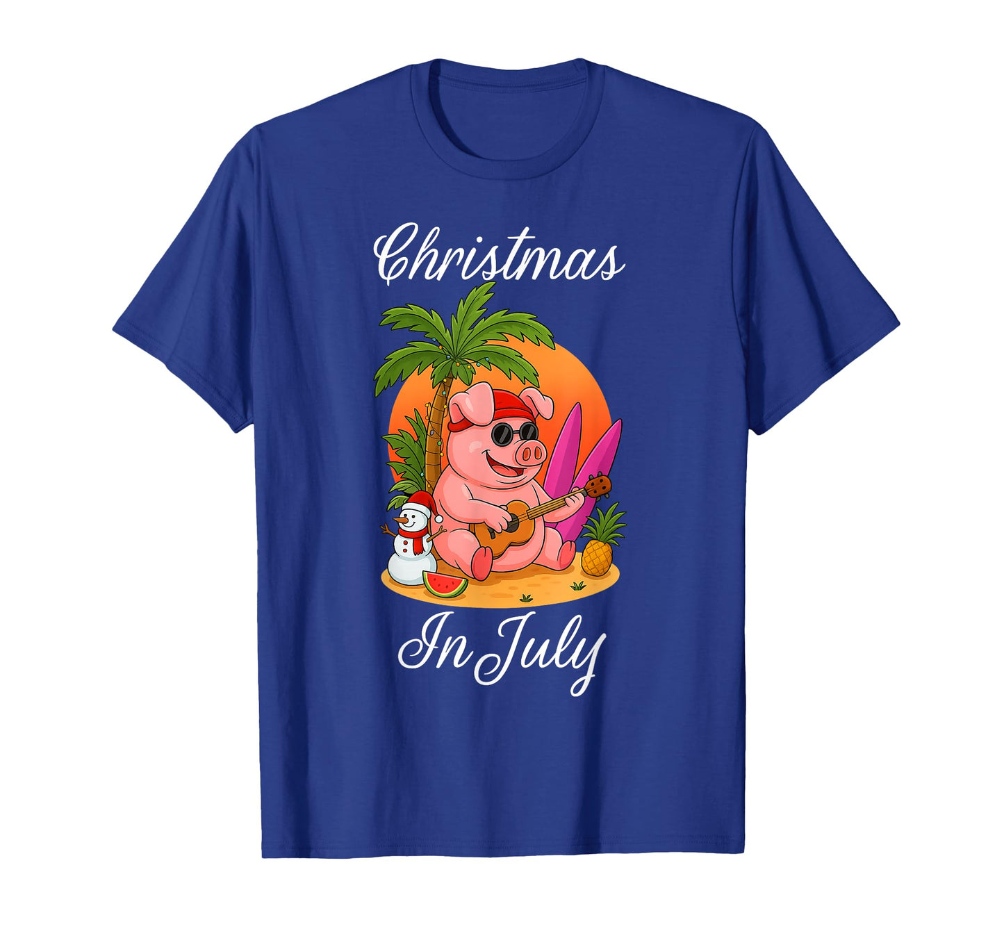 Christmas In July Cute Pig Funny Summer Vacation Beach Vibes T-Shirt