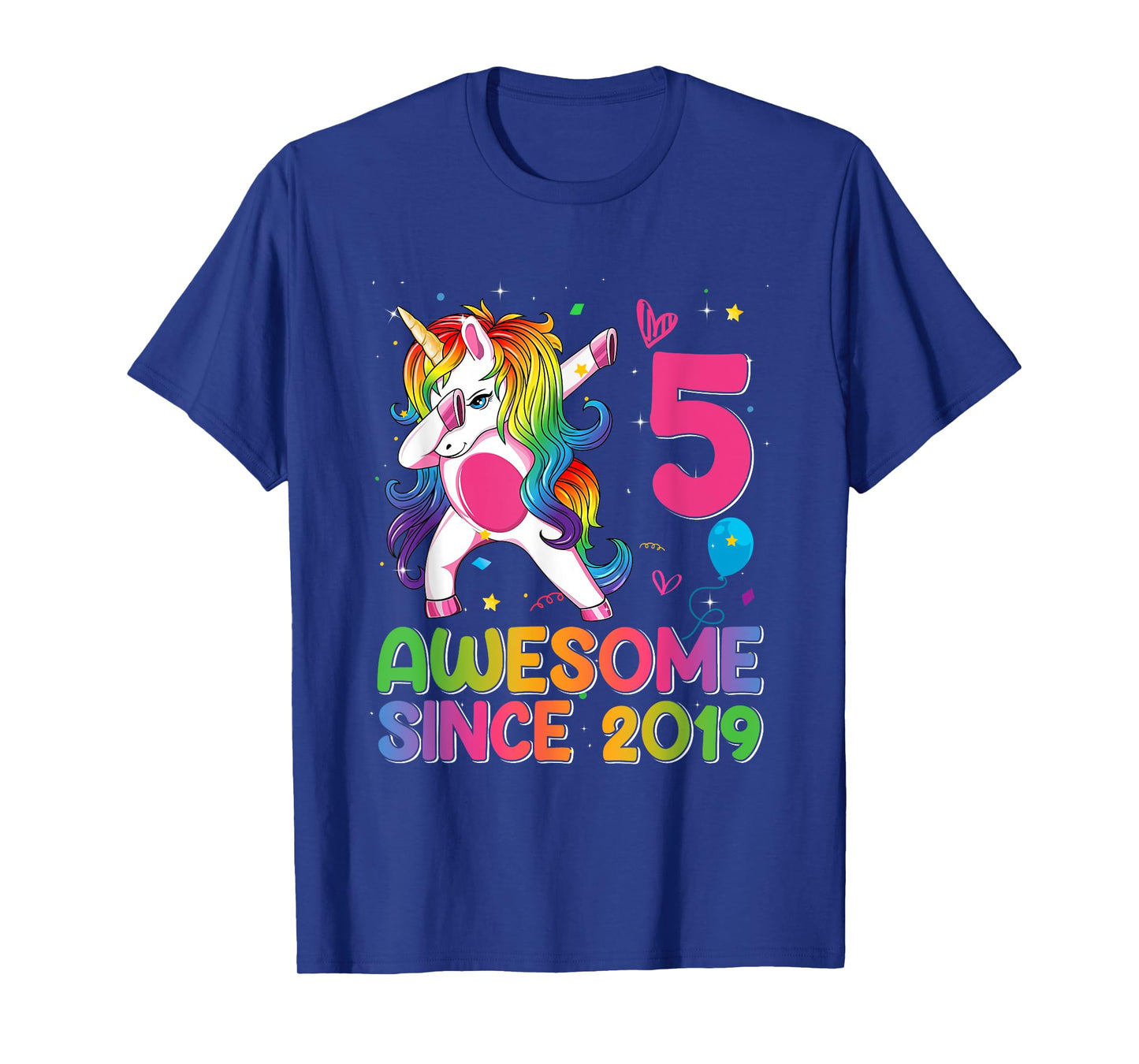 5 Years Old Awesome Since 2019 5th Birthday Unicorn Girls T-Shirt