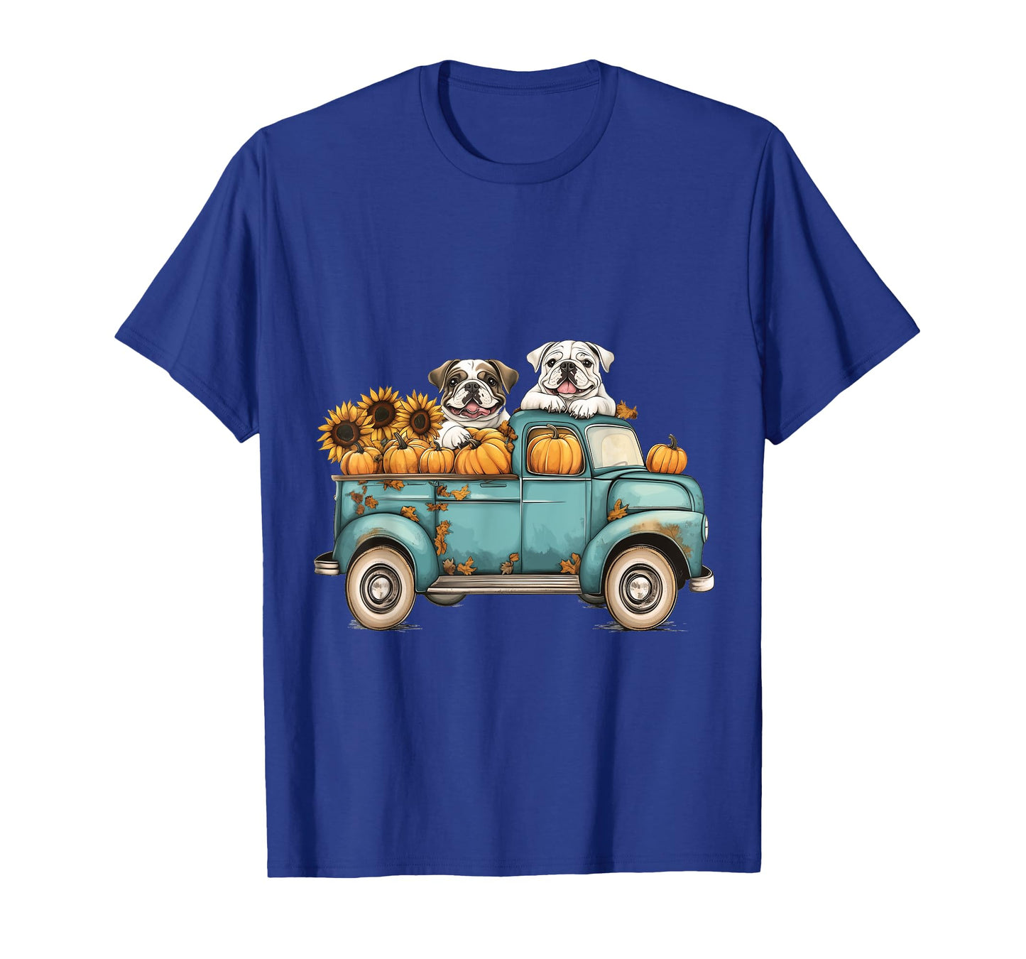 Cute Autumn English Bulldogs Pumpkins Sunflowers Fall Dogs T-Shirt