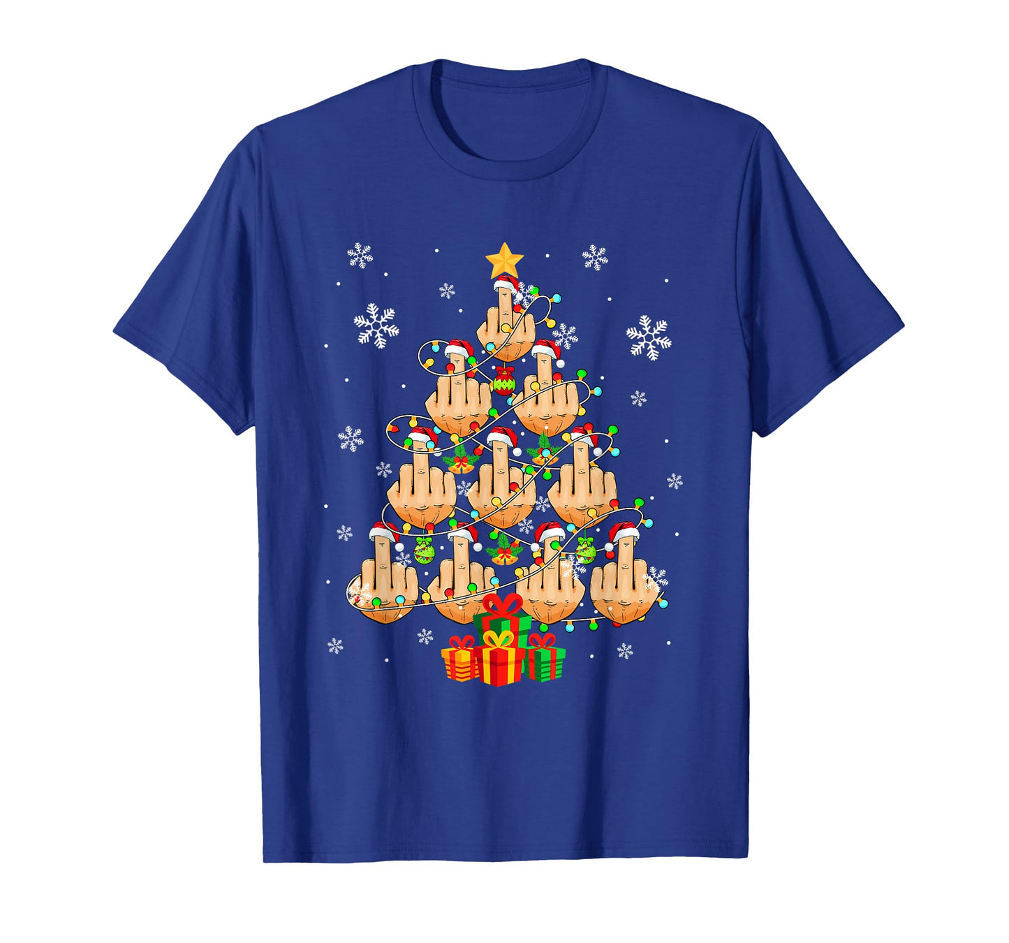 Santa Middle Fingers Christmas Tree Sarcastic Costume Adult T-Shirt