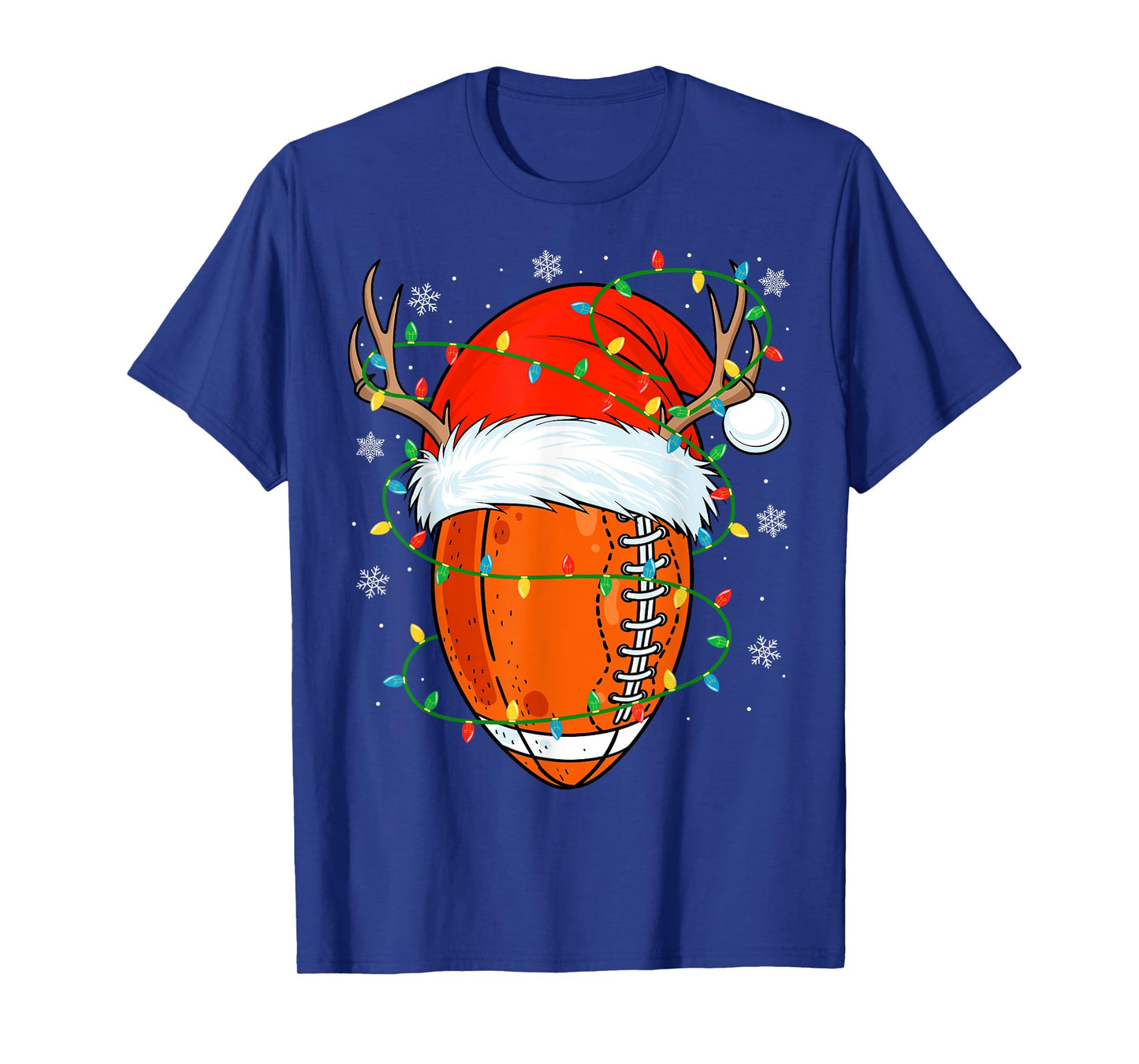 Santa Football Ball Xmas Lights Christmas Football Player T-Shirt