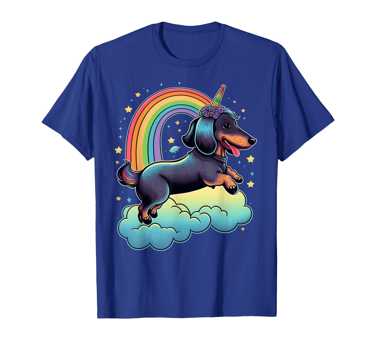 Dachshund Unicorn on Rainbow Unicorn Dachshund T-Shirt