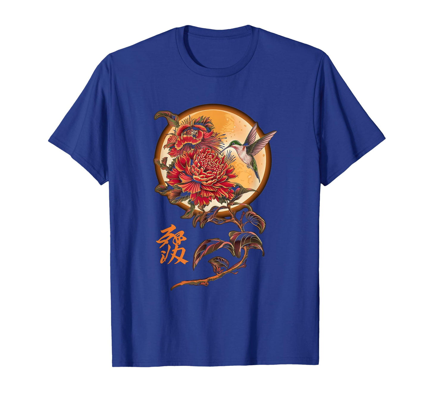 Vibrant Life Hummingbird with Hibiscus Moon Japanese Style T-Shirt
