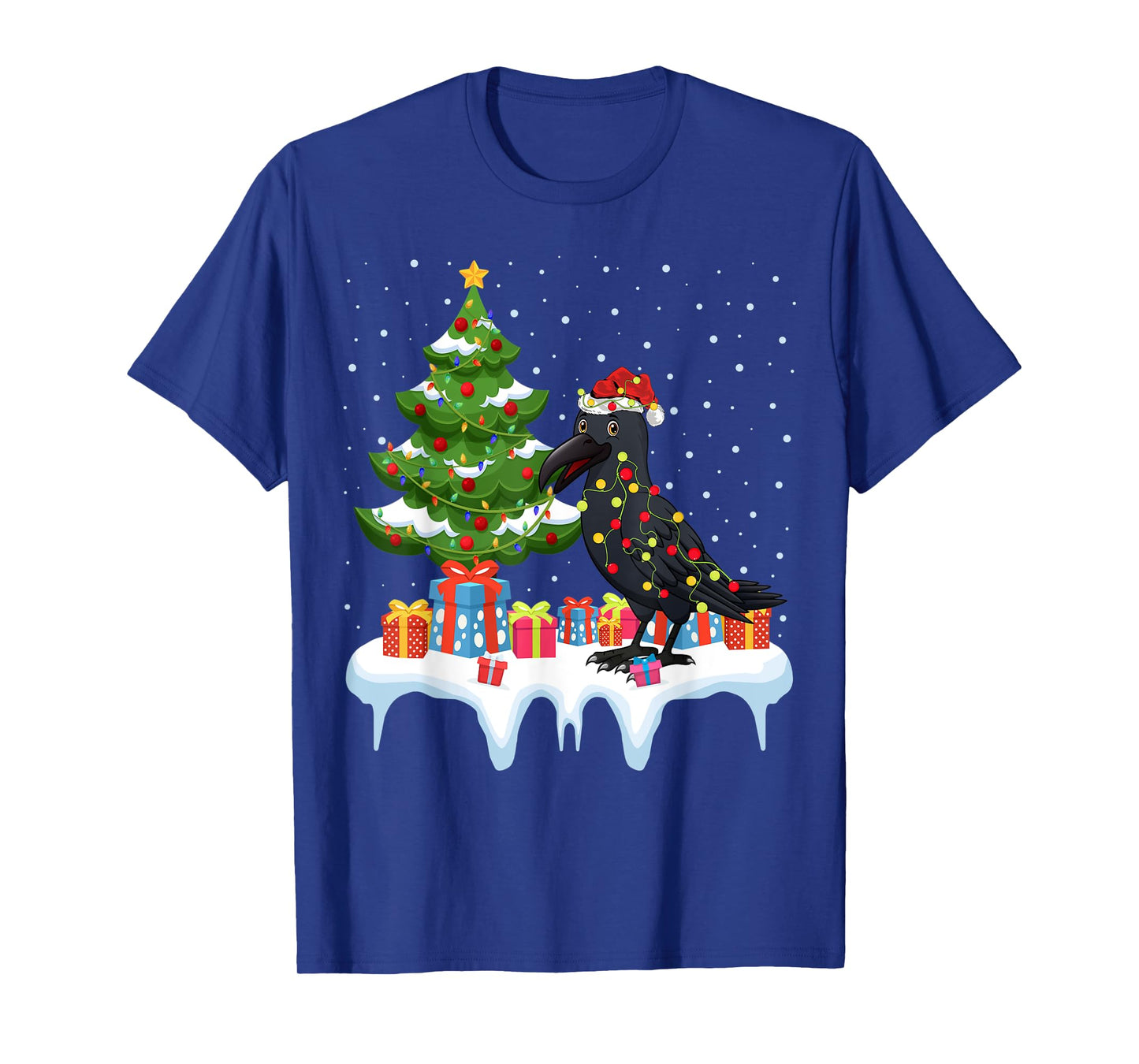 Xmas Lighting Tree Santa Hat Raven Christmas T-Shirt