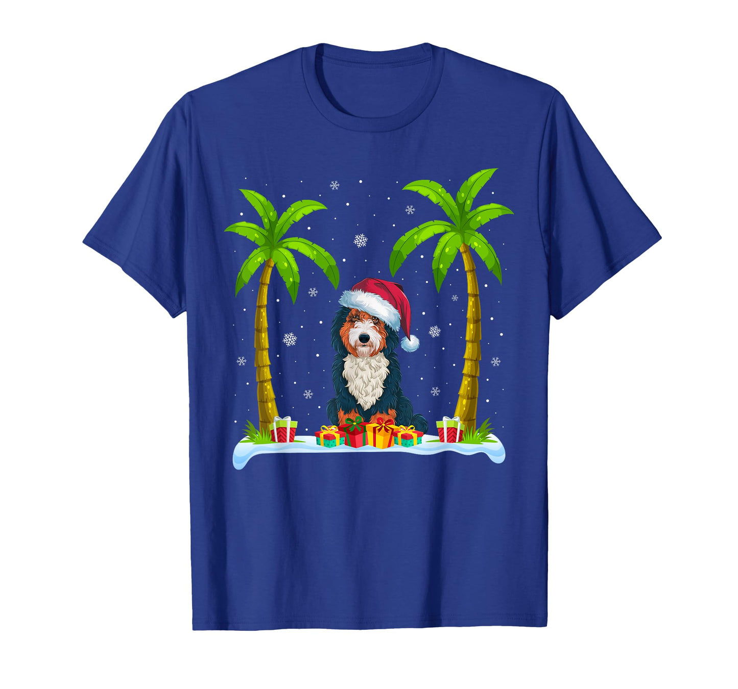 Bernedoodle Dog Santa Hat Palm Tree Beach Xmas Pajama Men Women Kids T-Shirt