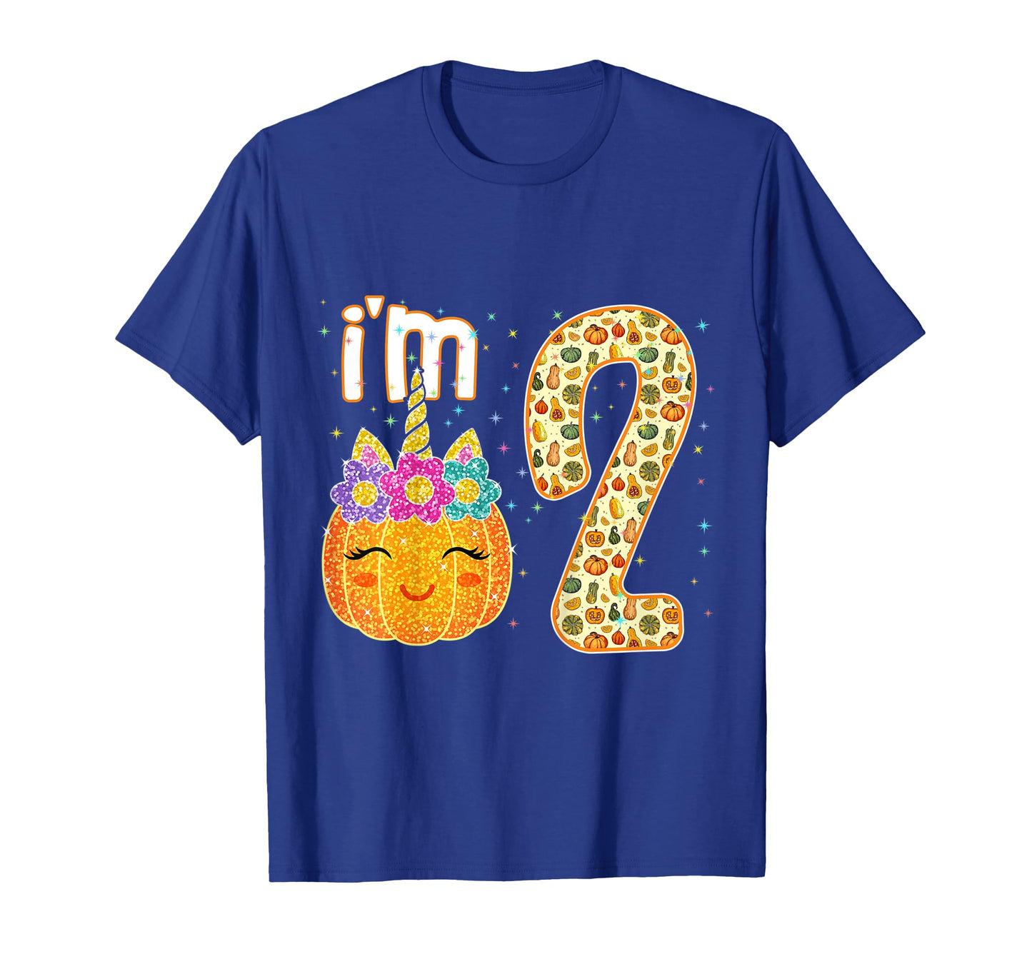 Kids Kids Im 2 Years Old Unicorn Pumpkin Halloween 2nd Birthday T-Shirt