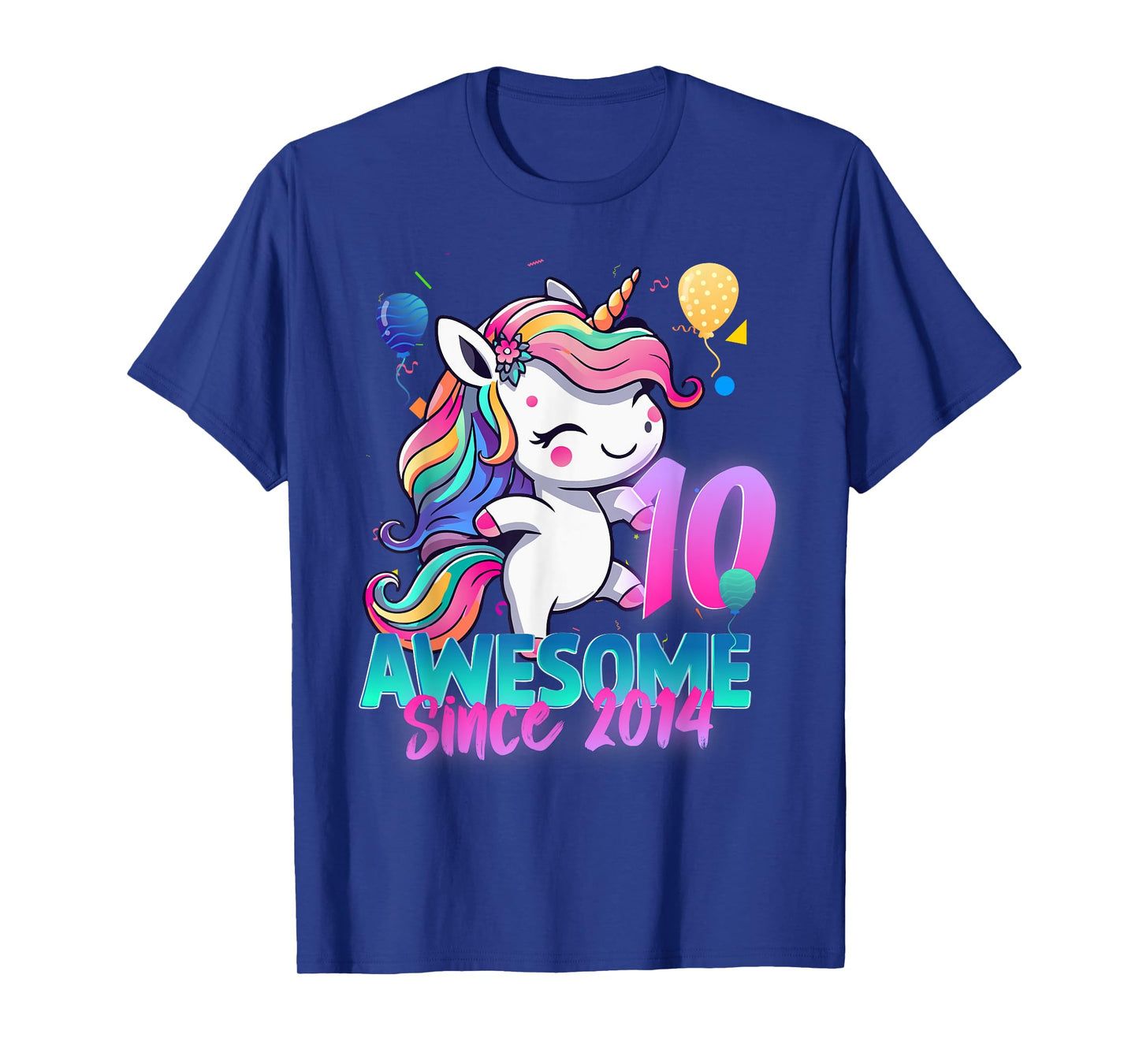 10th Birthday Girl Awesome Since 2014 10 Years Old Unicorn T-Shirt