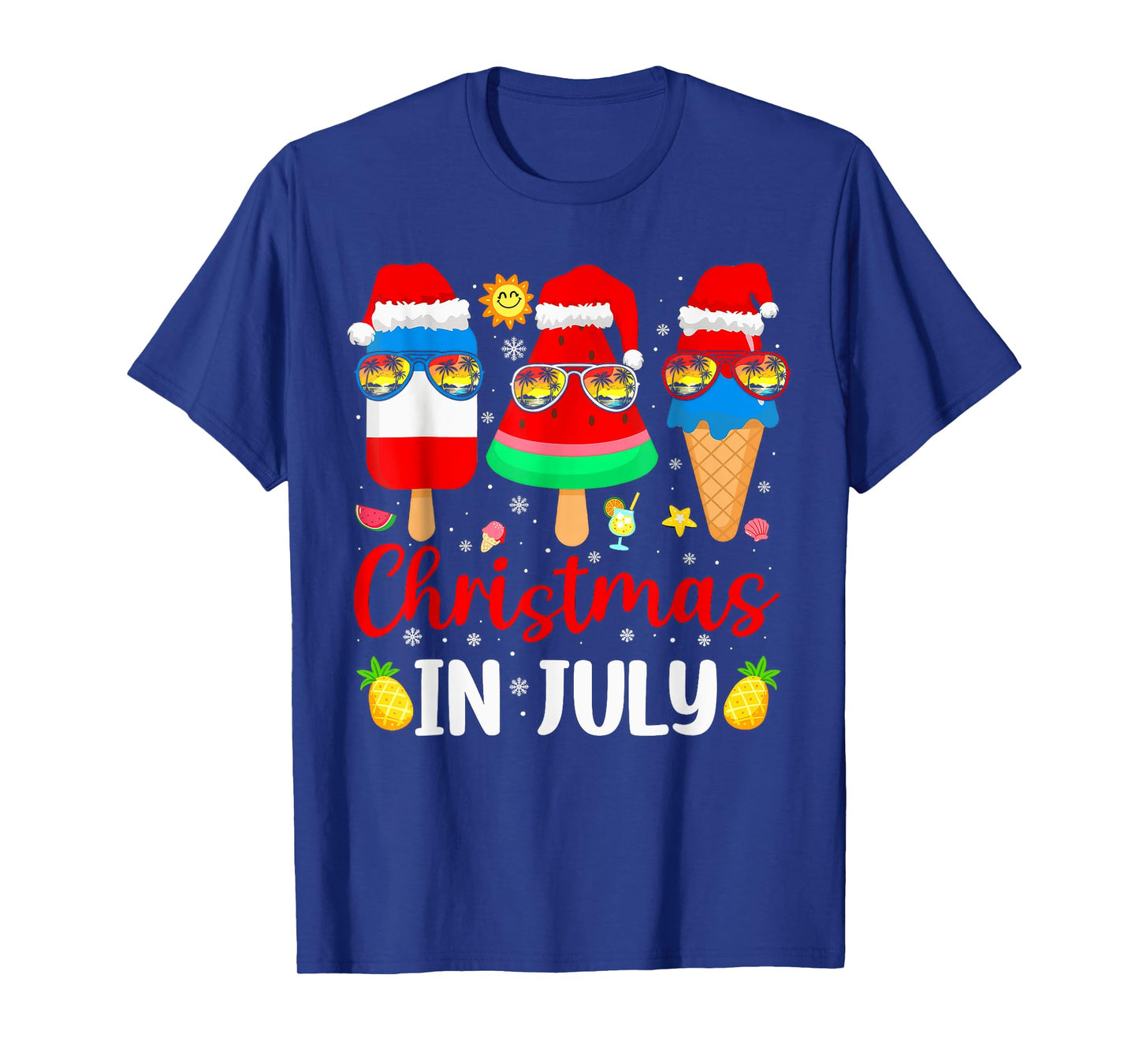 Christmas In July Xmas Hat Watermelon Ice Pops T-Shirt