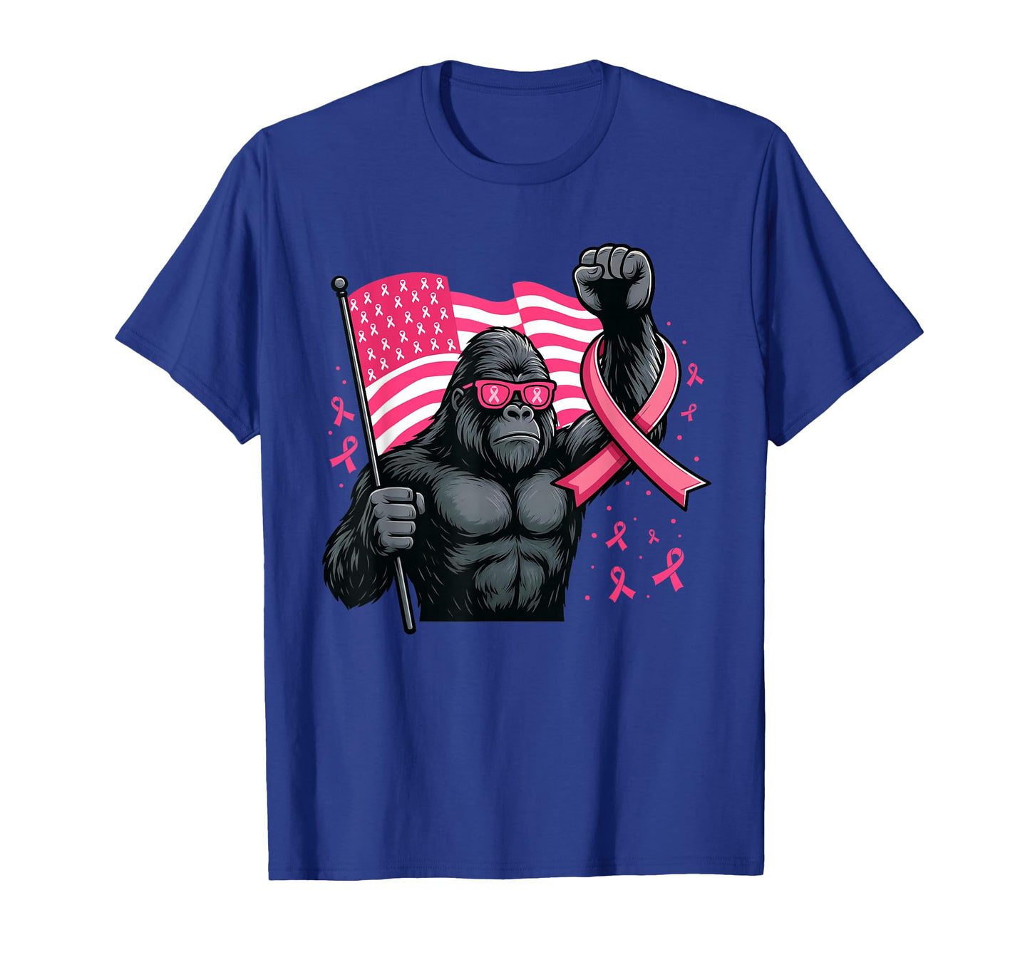 Bigfoot Pink Ribbon Flag Sasquatch Breast Cancer Awareness T-Shirt