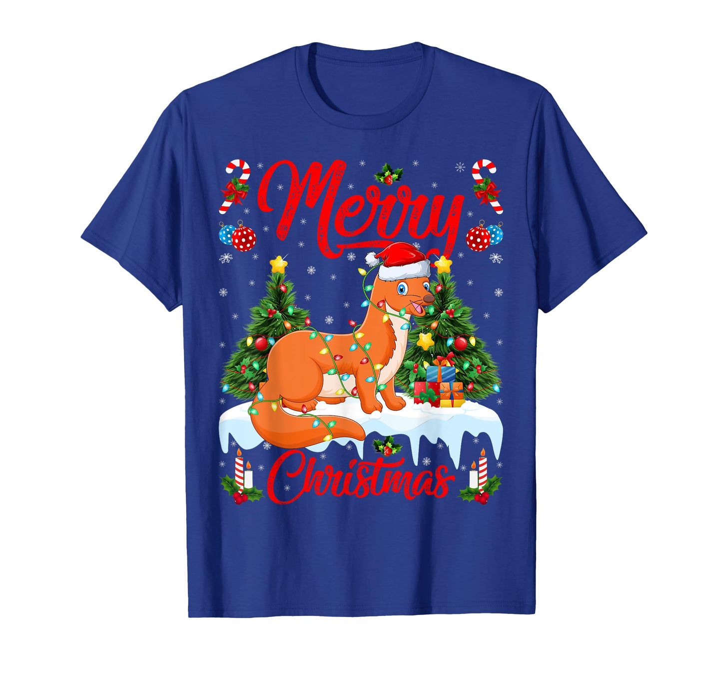 Weasel Merry Christmas Tree Lighting Weasel Xmas T-Shirt
