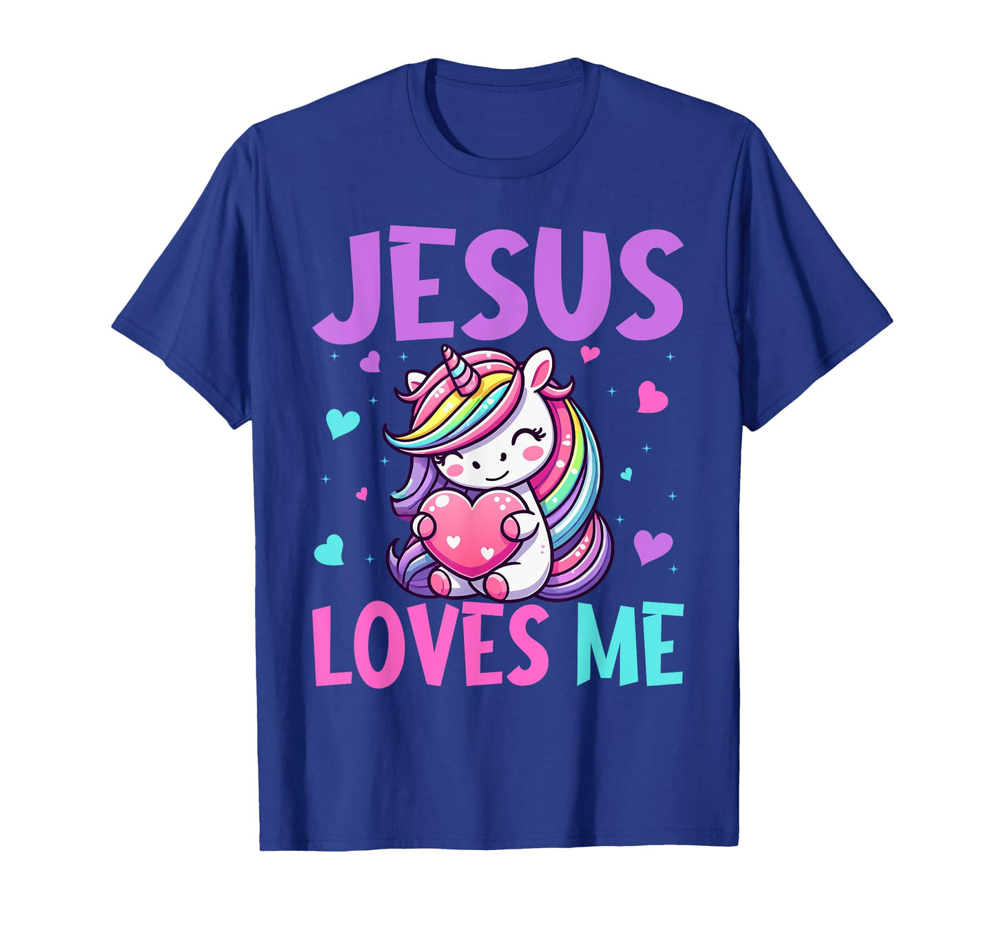 Kids Jesus Loves Me Christian Bible Girls Rainbow Unicorn T-Shirt