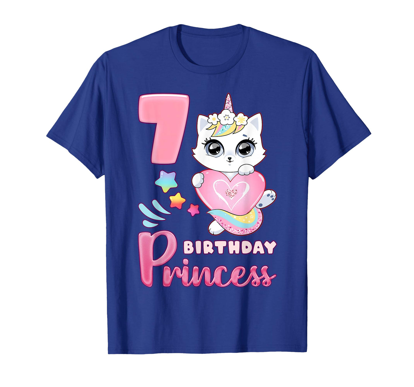 Girl, 7th birthday, unicorn cat, number 7 T-Shirt