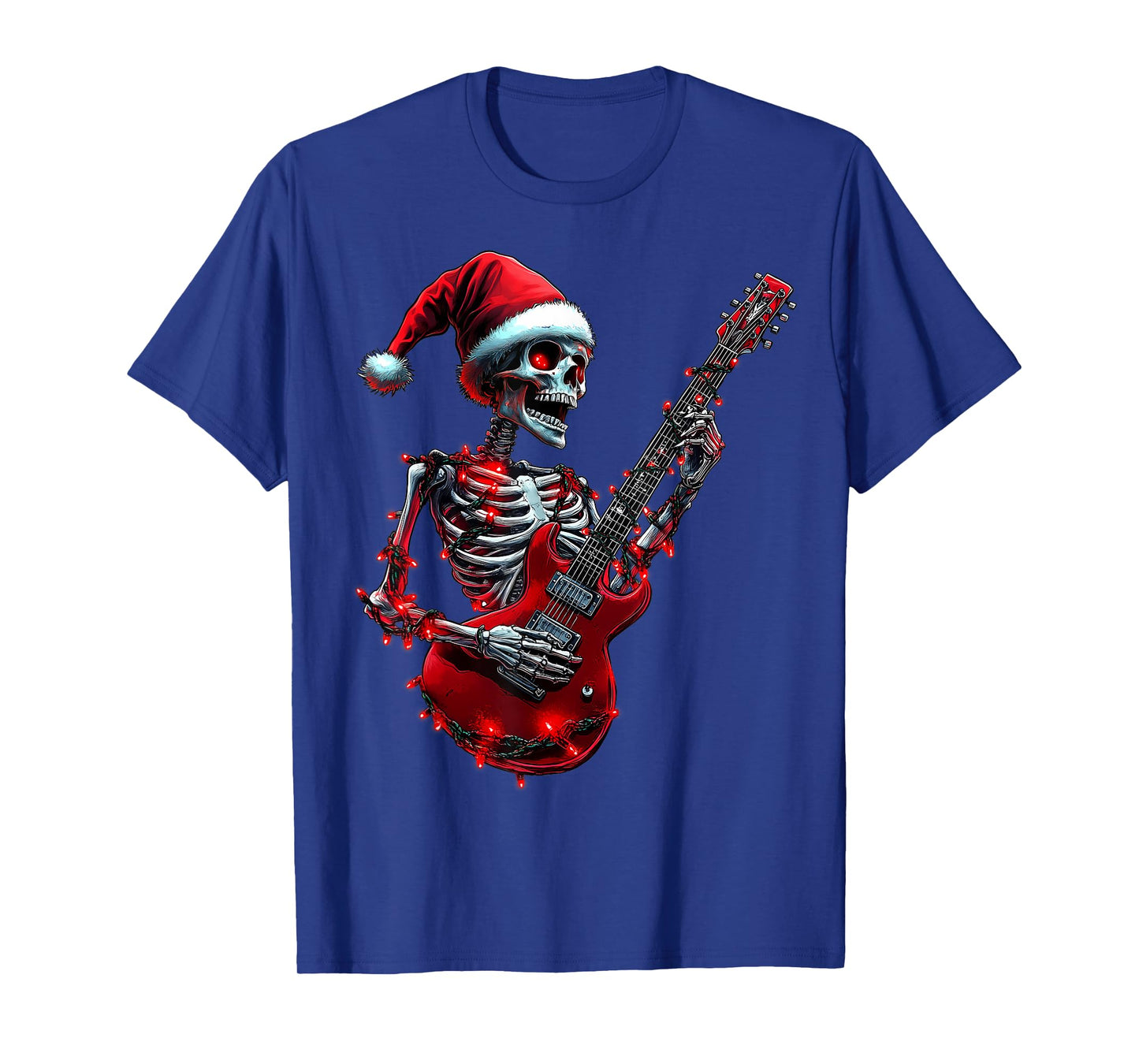 Christmas Skeleton Skull Playing Guitar Rock & Roll Music T-Shirt