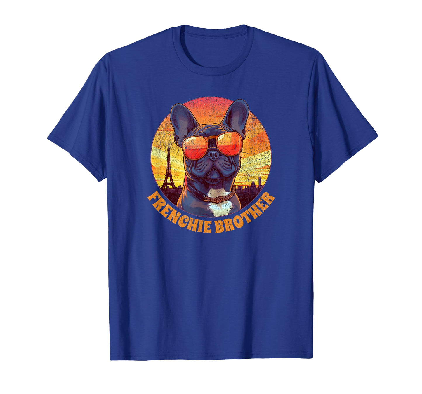 Frenchie Brother French Bulldog in Paris Vintage Sunset Men Kids T-Shirt