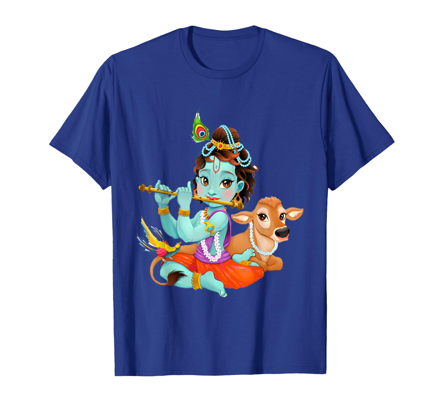 Hindu god Lord Shri Krishna with a Cow and a Bird T-Shirt