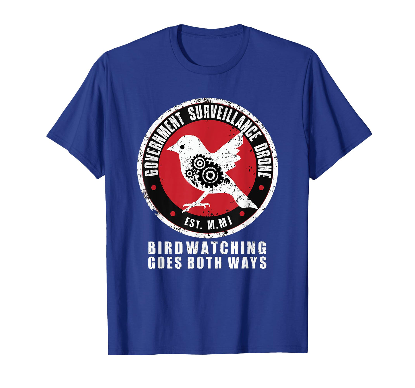 Birdwatcher, Birder & Birding Lover Apparel Satirical Government Surveillance Drone Bird Watcher T-Shirt, Small, Black
