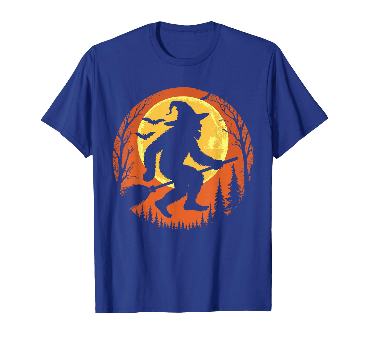 Funny Bigfoot Halloween Spooky Sasquatch Witch Hat Broom T-Shirt