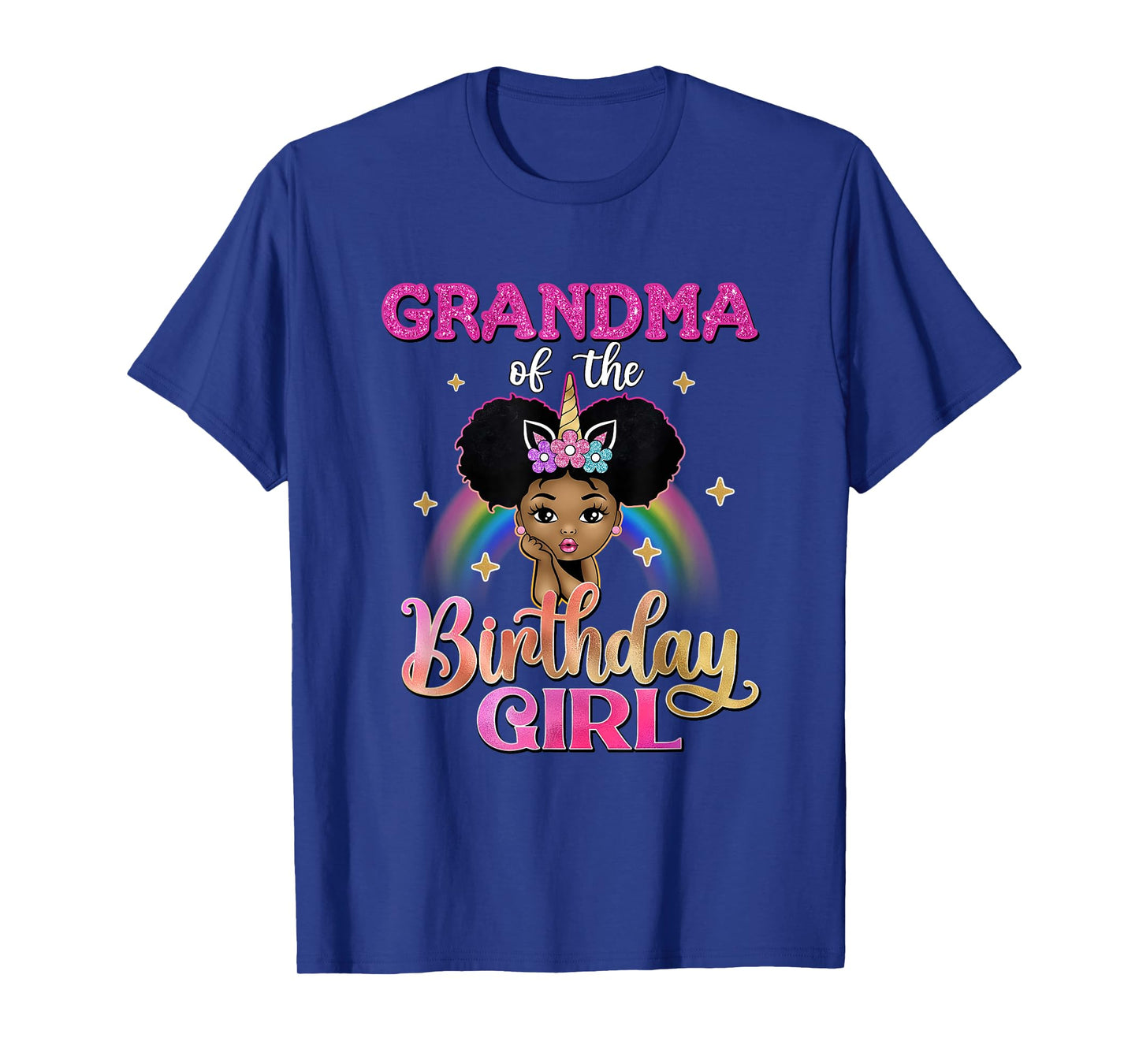 Grandma of The Birthday Girl Princess Afro Melanin Unicorn T-Shirt