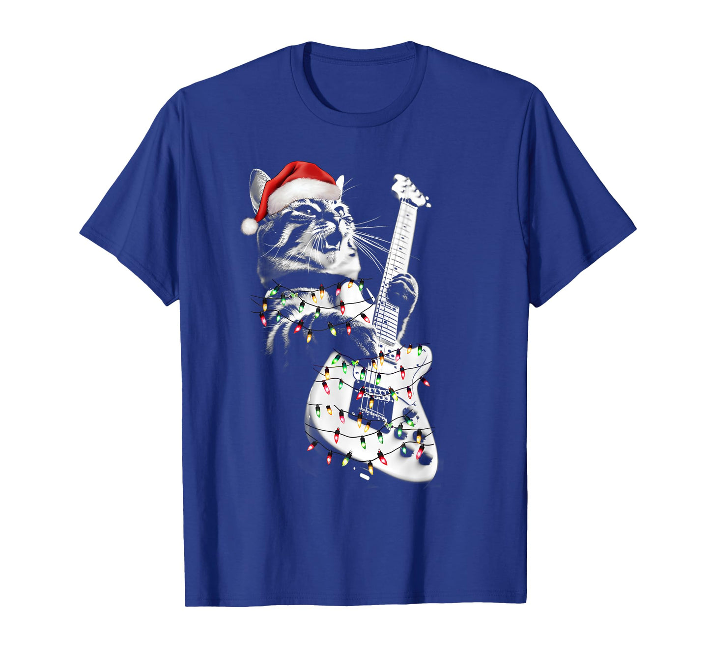 Rock Cat Playing Guitar Funny Guitar Cat Christmas Group T-Shirt for Men Women Kids