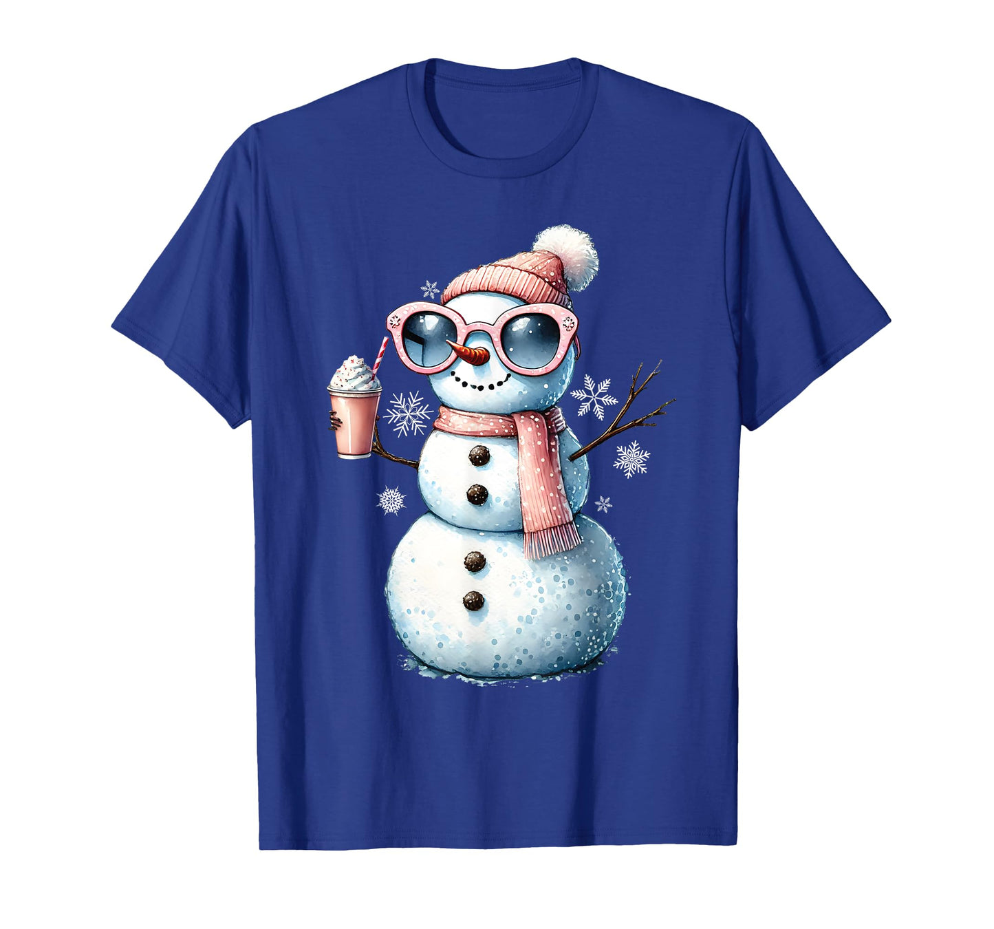 Xmas Snowman Drinking Hot Chocolate Bougie Women Christmas T-Shirt