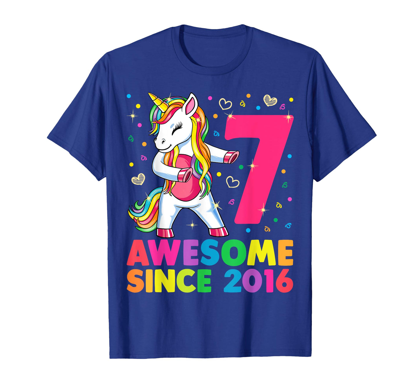 7 Years Old Unicorn Flossing 7th Birthday Girl Unicorn Party T-Shirt