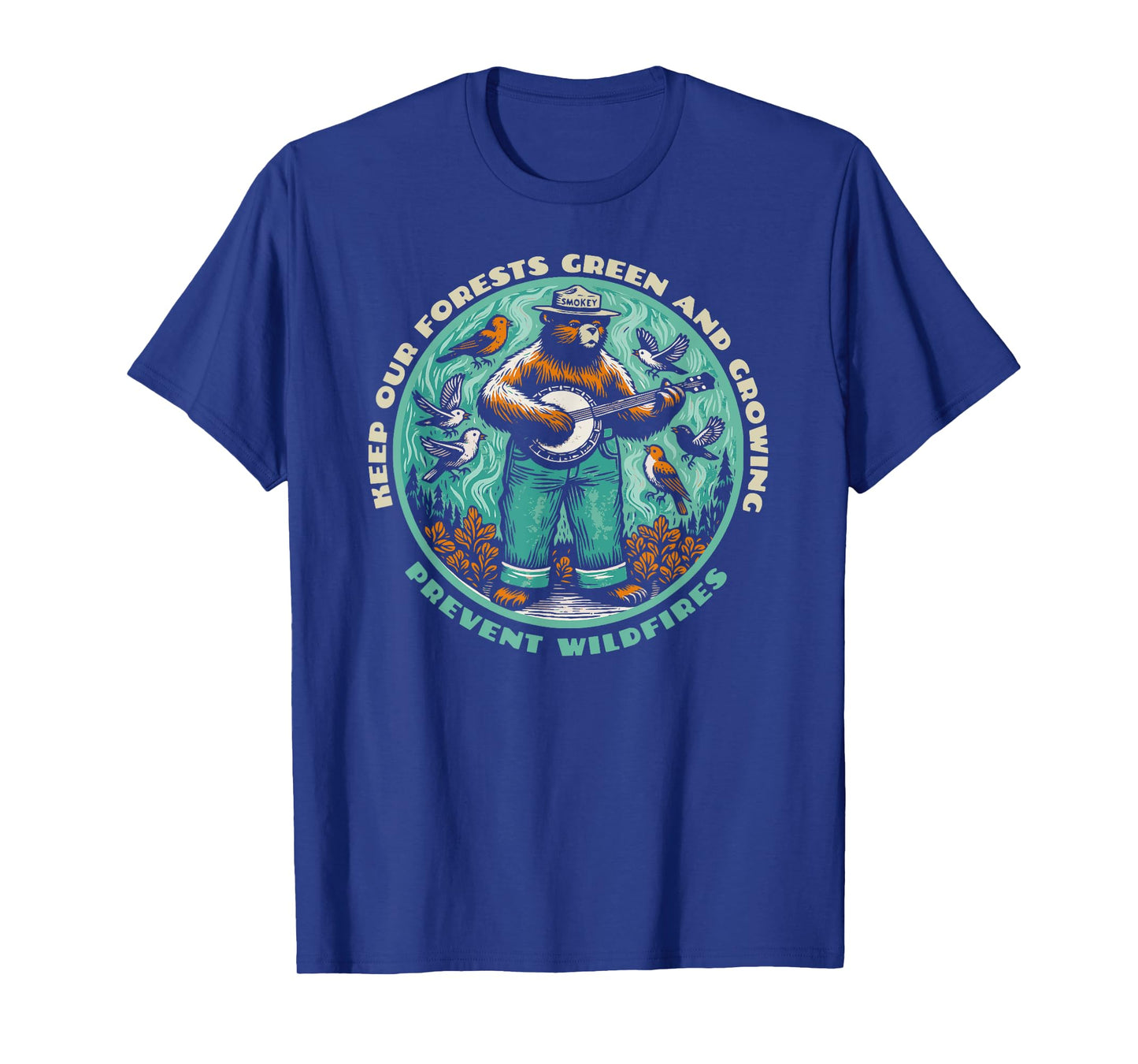 Prevent Wildfires Smokey Bear, Banjo & Birds T-Shirt