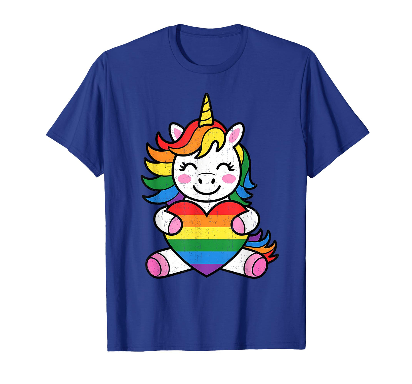 Cute LGBTQ Rainbow Unicorn Holding Heart For Kids T-Shirt
