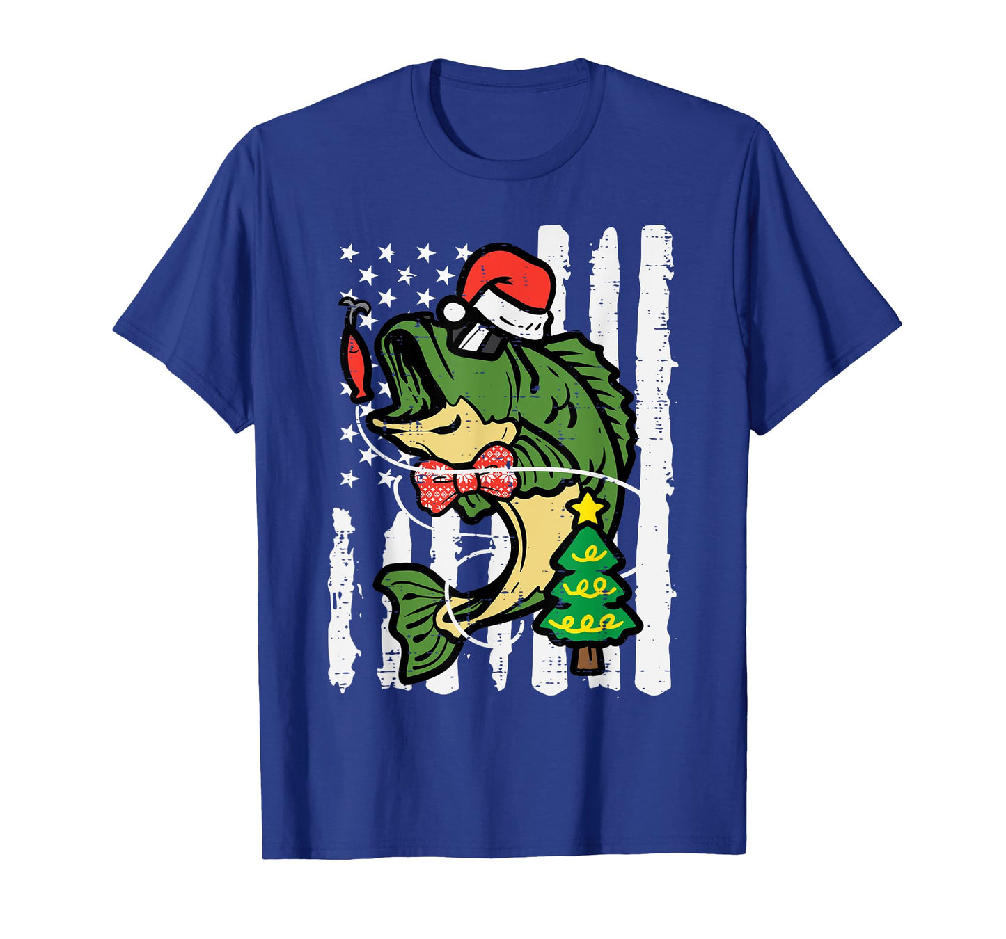 Christmas Bass Fish US Flag Xmas Patriot Men Boys Kids Women T-Shirt