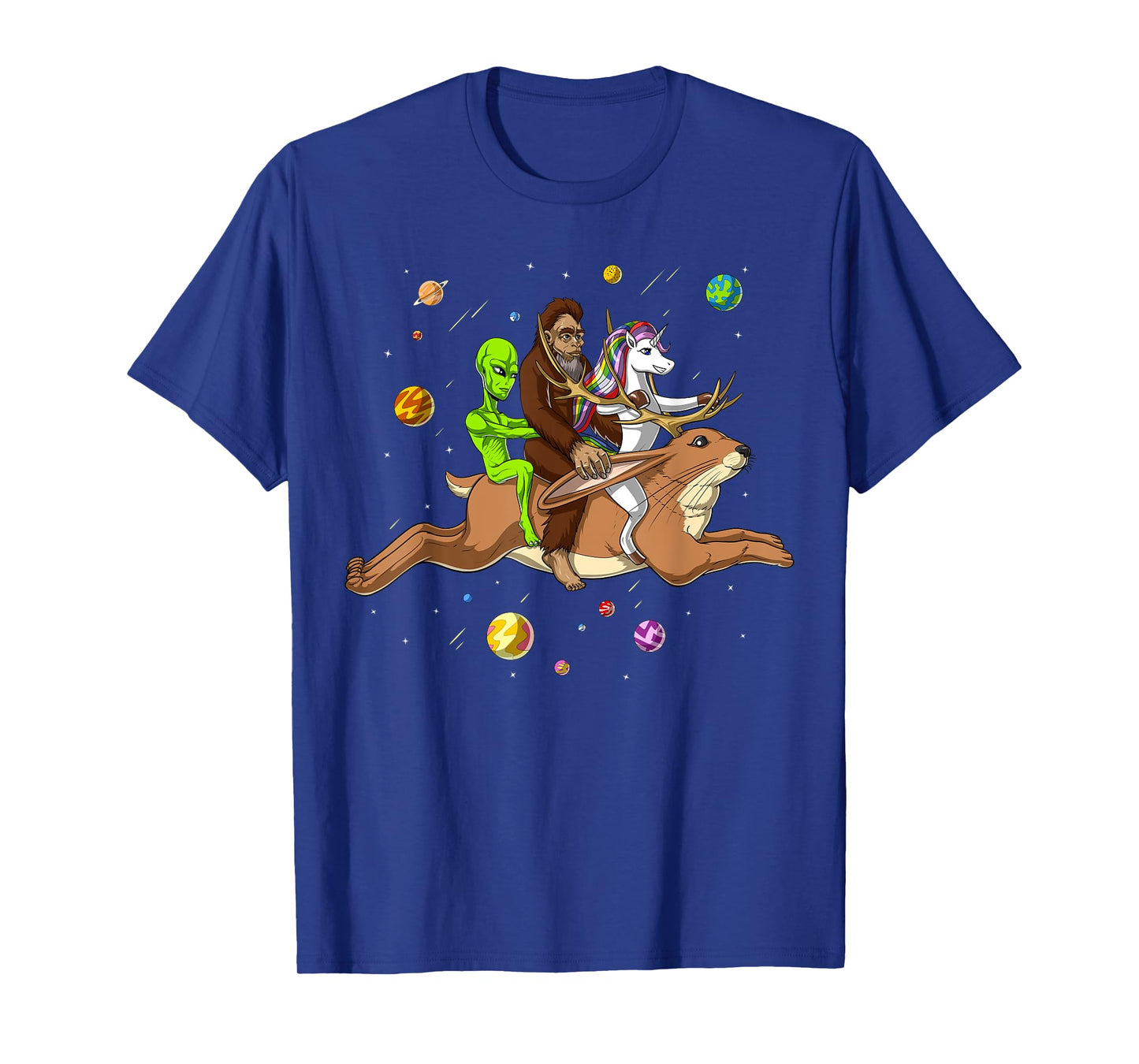 Space Alien Bigfoot Unicorn Riding Jackalope Cryptozoology T-Shirt