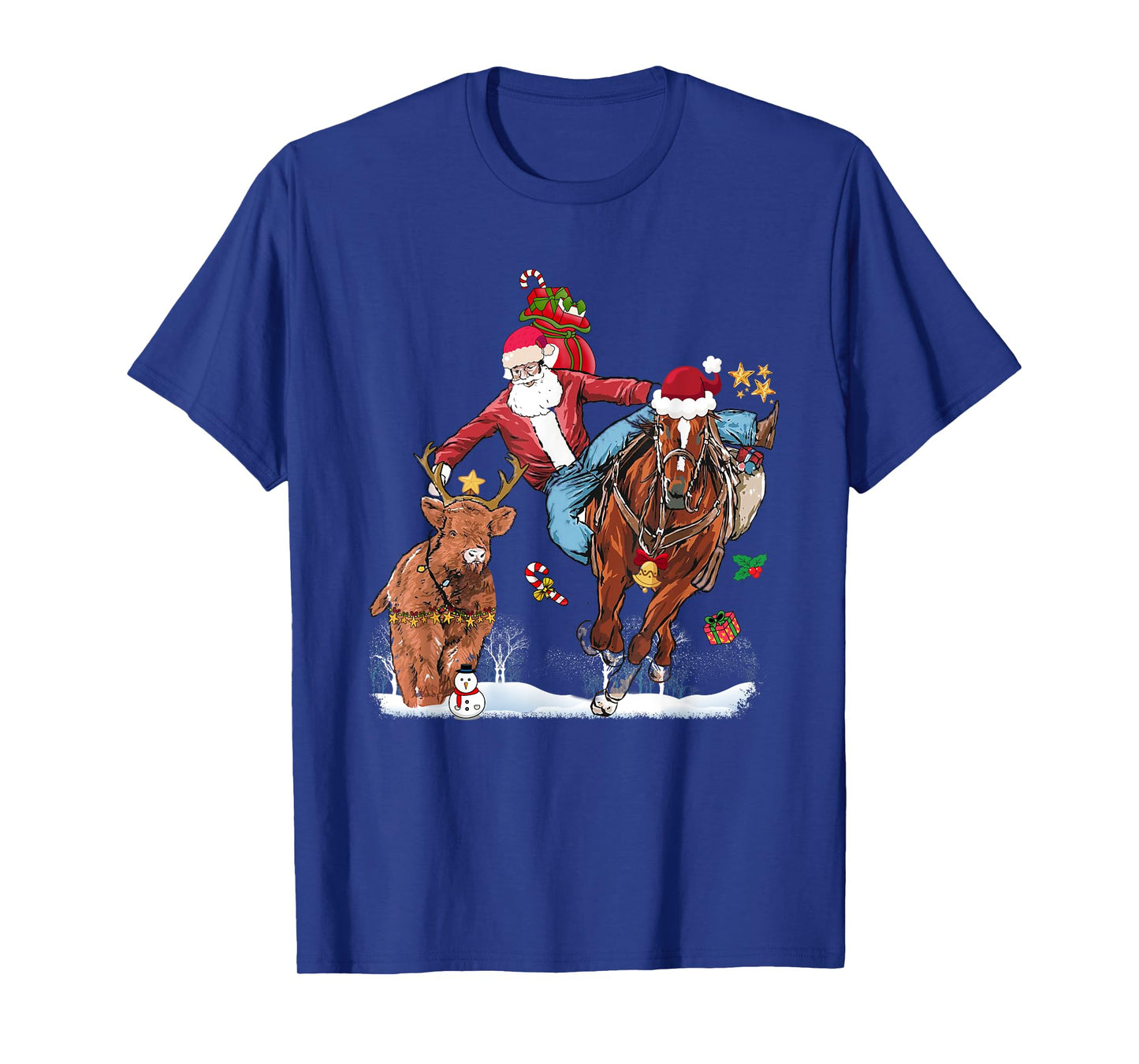 Cowboy Santa Bulldogging Western Cowboy Xmas Funny Christmas T-Shirt