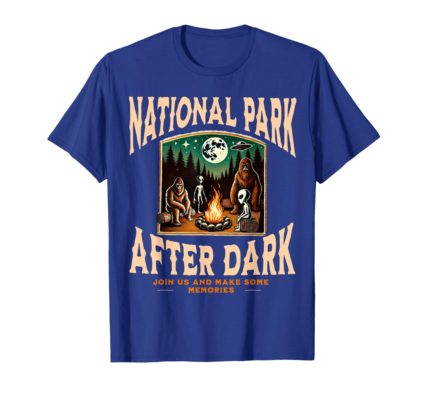 Funny National Park After Dark Alien Bigfoot Campfire T-Shirt