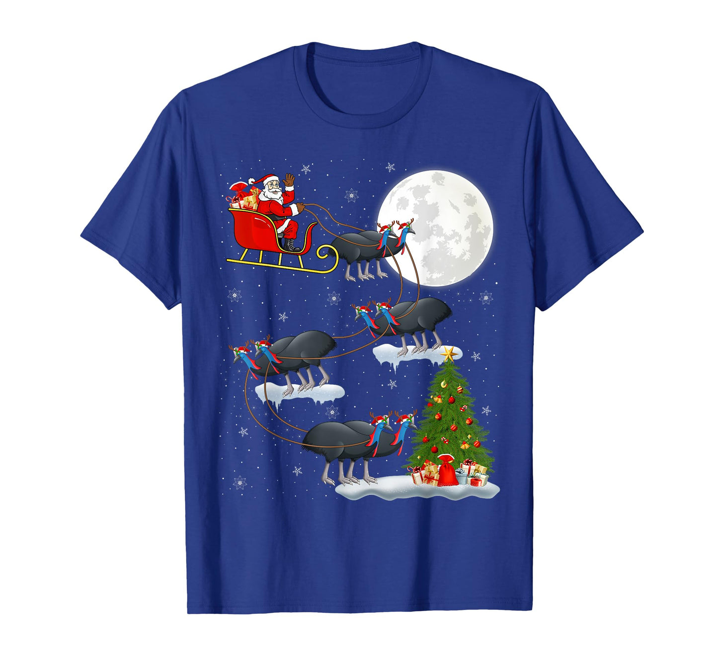 Funny Xmas Lighting Tree Santa Riding Cassowary Christmas T-Shirt