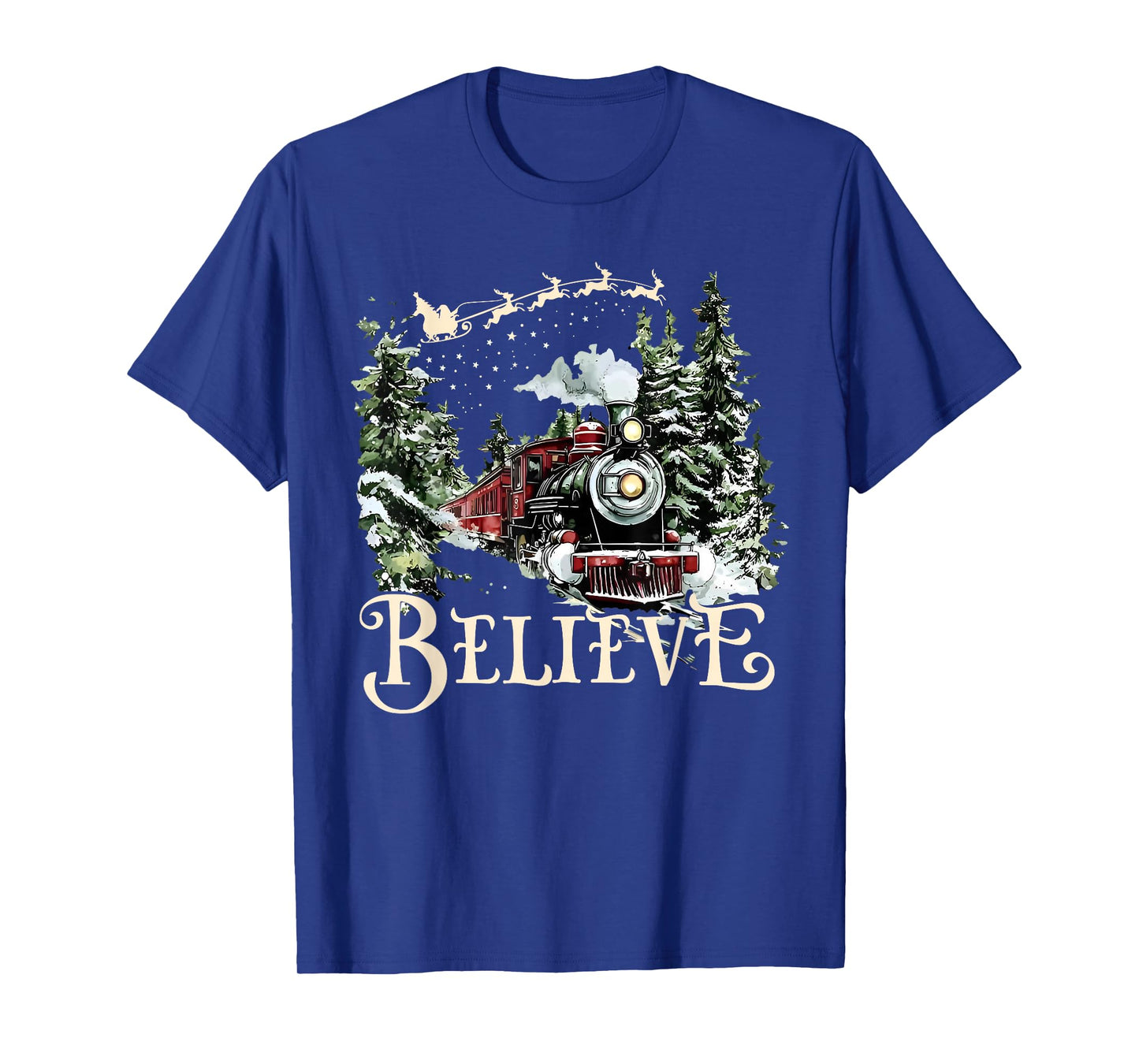 Believe Christmas Trains Xmas Santa Family Pajamas Holiday T-Shirt
