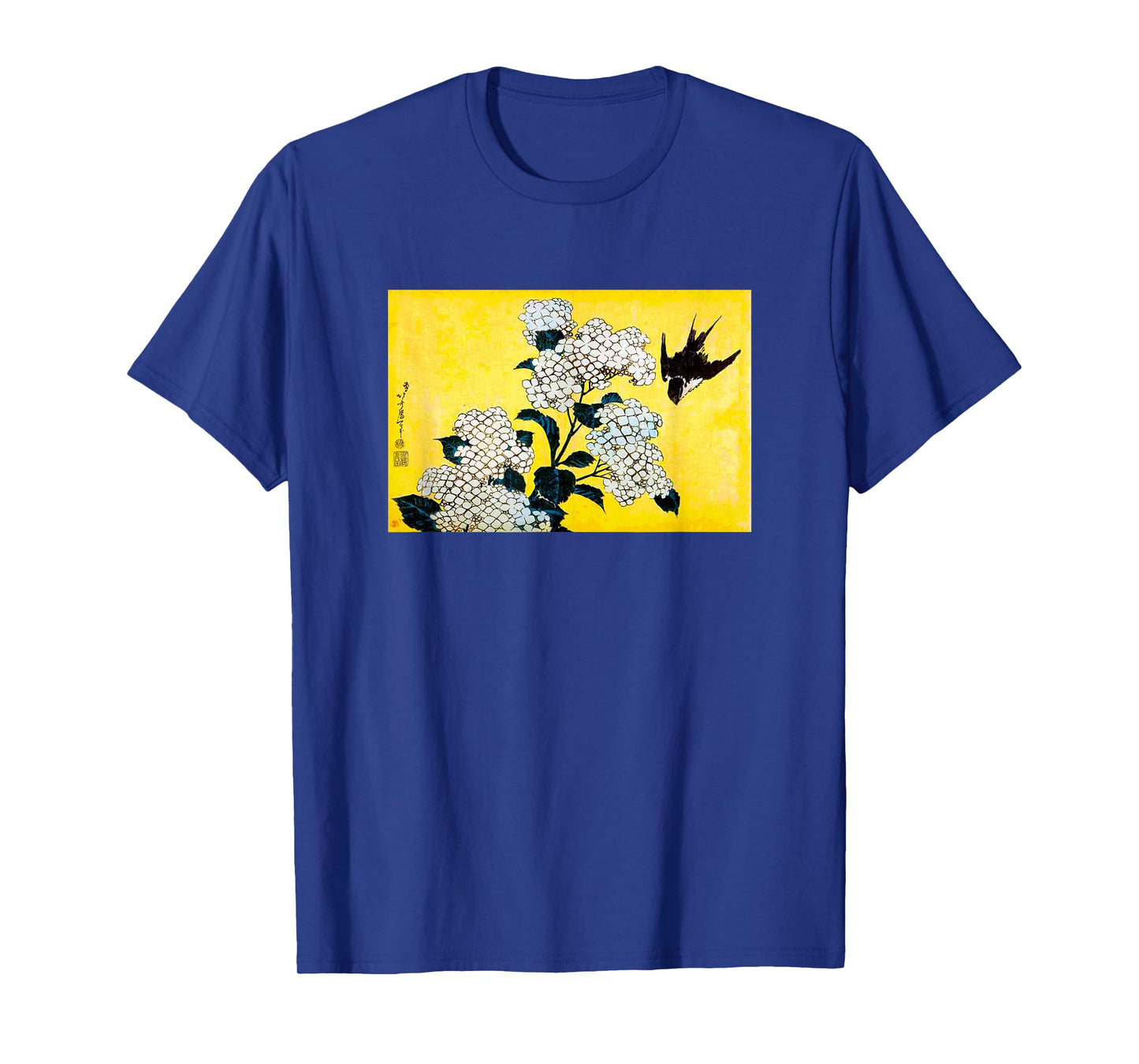 The Art of Print by MCMA - Digitally Enhanced Art Japanese Art Bird and Cherry Blossoms Graphic Design Unisex-Adults Black T-Shirt Small