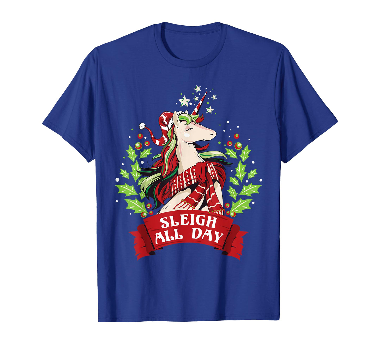 Sleigh All Day Cute Santa Unicorn Christmas T-Shirt