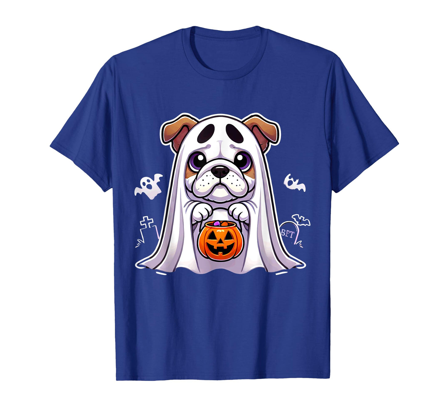 Bulldog Ghost Halloween Dog Men Women Kids T-Shirt