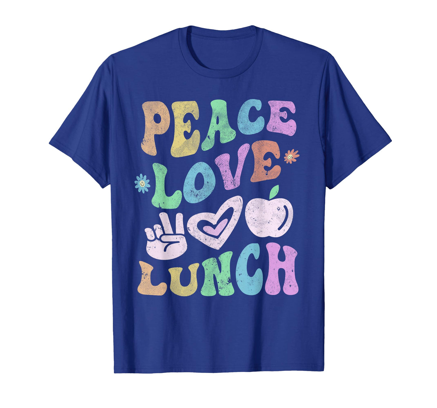 Vintage PEACE LOVE LUNCH LADY Retro Cafeteria Groovy Crew T-Shirt