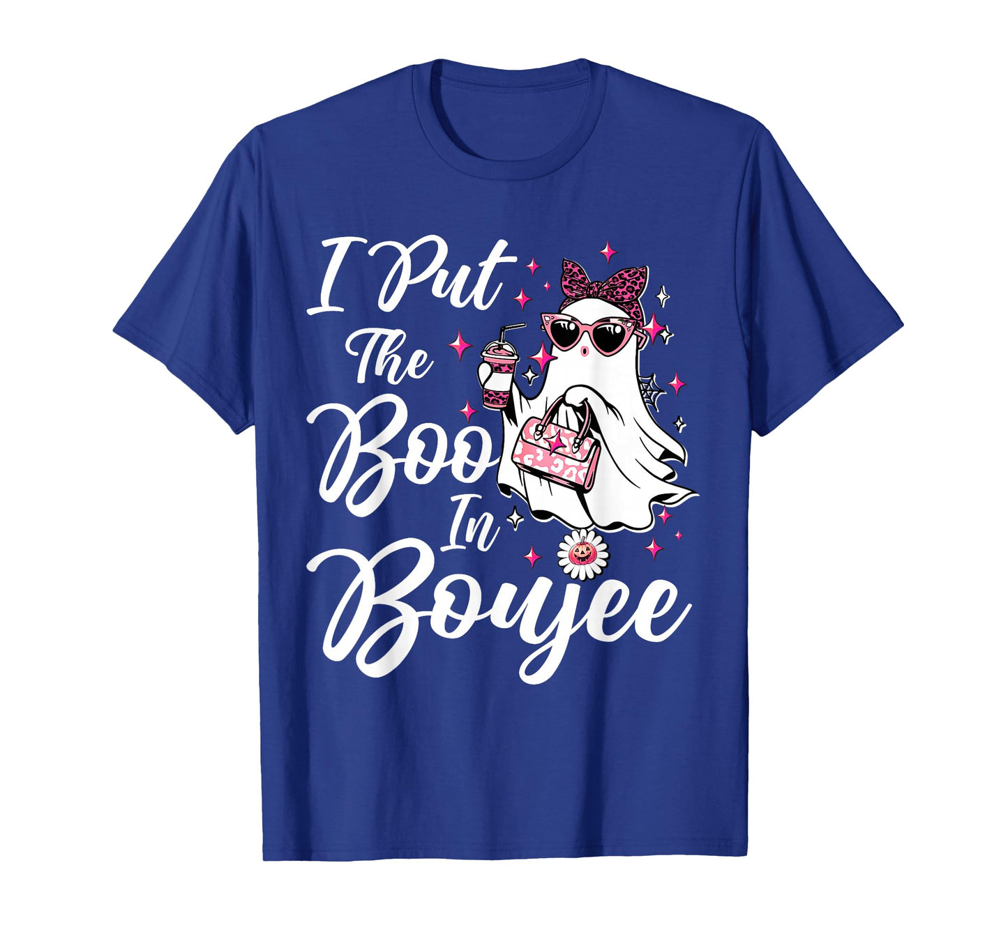 I Put The Boo in Boujee Ghost Funny Pink Leopard Halloween T-Shirt