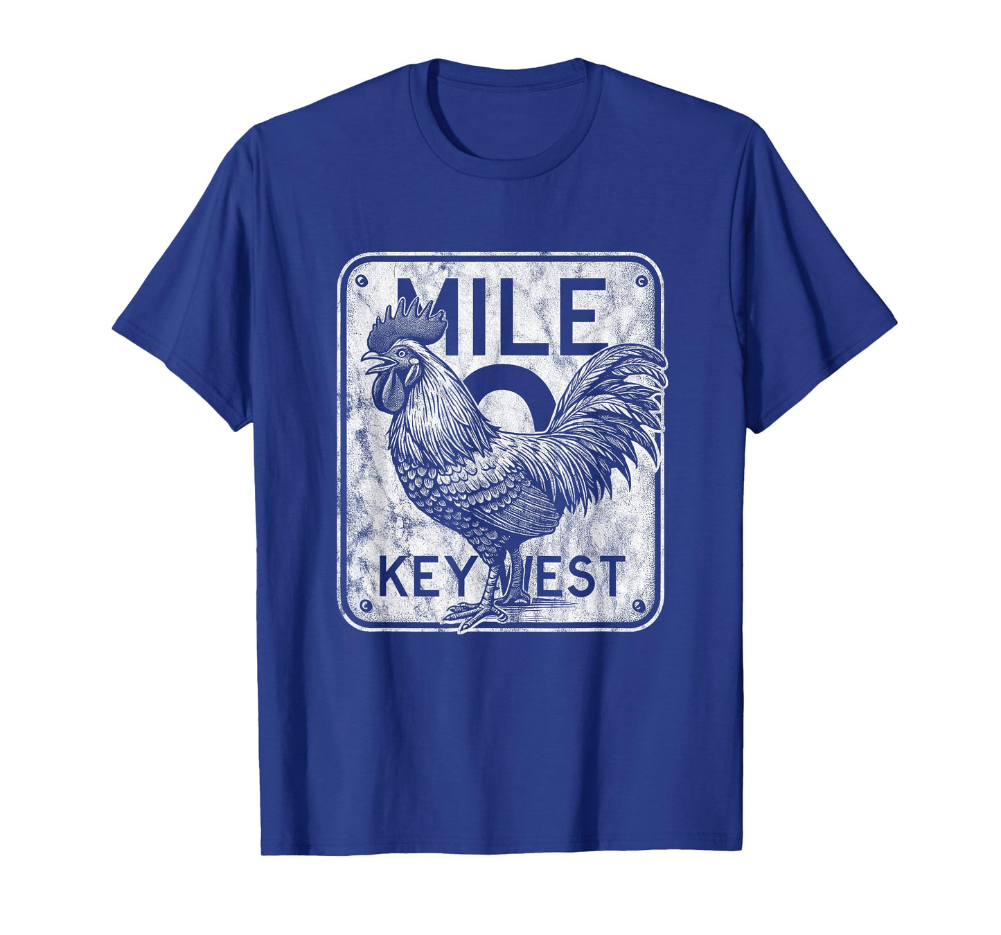 Key West Florida Chicken Retro Mile 0 Rooster Distressed T-Shirt