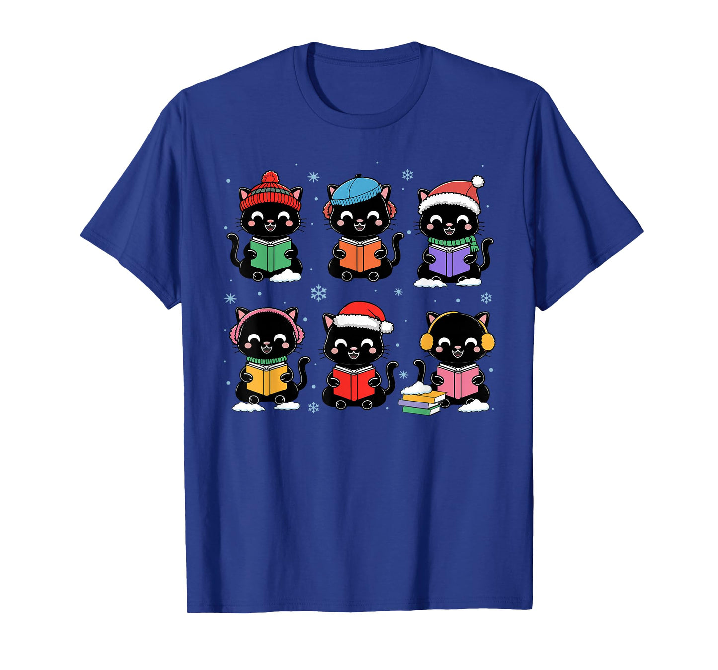 Black Cat Reading Book Christmas for Bookworm Cat Lover Xmas T-Shirt